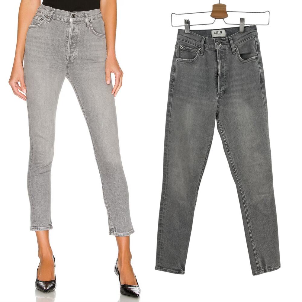 Agolde Nico High Rise Slim Jeans Button Fly Chime Gray Size 23‎